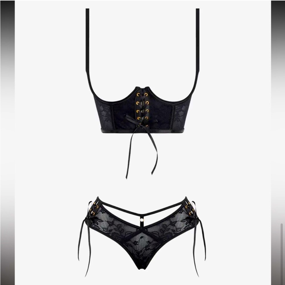 Corset Cage Lace Me Up Black Lingerie Set